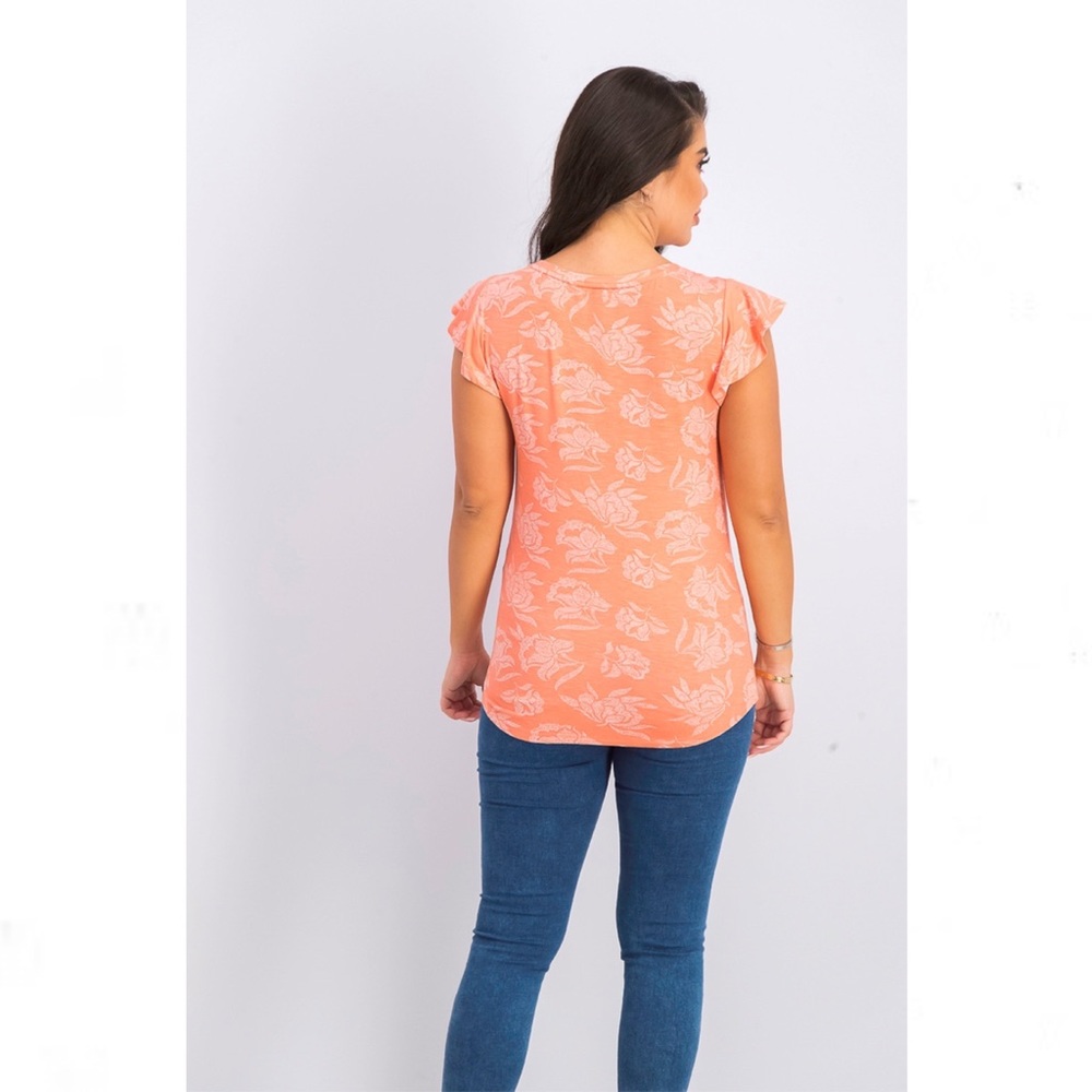 Daniel Rainn Norielle Flutter Sleeve Top Floral Dot Orange White M - Picture 3 of 9